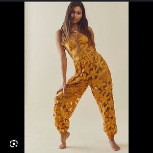 Free People FP Intimatley By the Sea Lace Embroidered Floral Flower Coral Romper